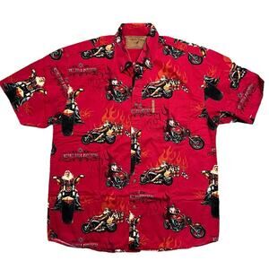 North River North Pole Choppers Santa Motorcycle Christmas Button Shirt Mens MED